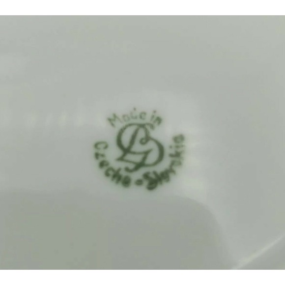 Gebruder Benedikt Czechoslovakia Bread Plate Gilt Green Border Floral Basket 7" - Picture 11 of 12